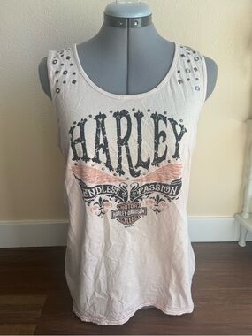Harley Davidson Y2K Studded Tank Top Pink Graphic Biker Grunge Moto Baby Tee